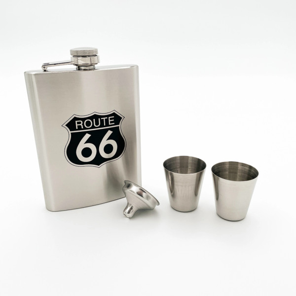 Hip Flask with Route 66 emblem (9oz)