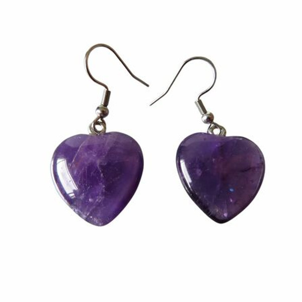 2cm Amethyst heart earrings on hooks