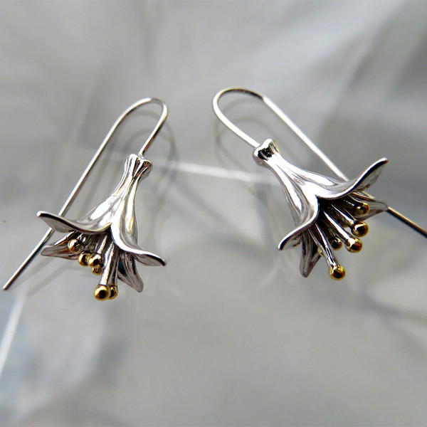 New Zealand Fuchsia drop earrings, sterling silver