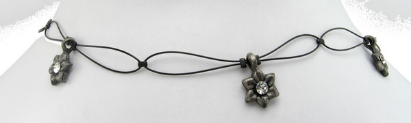 Black Choker With Flowers and Crystals