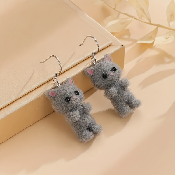 Little grey fluffy cat earrings