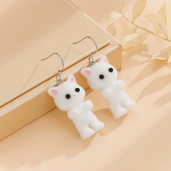 Little white fluffy cat earrings