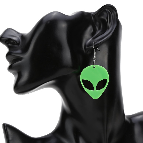 Green alien head earrings on hook
