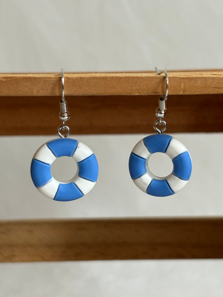 Blue and White circle earrings on hook