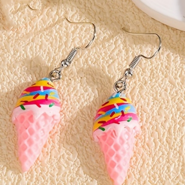 Pink cone ice cream earrings on hook