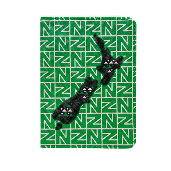 Green retro New Zealand map passport holder