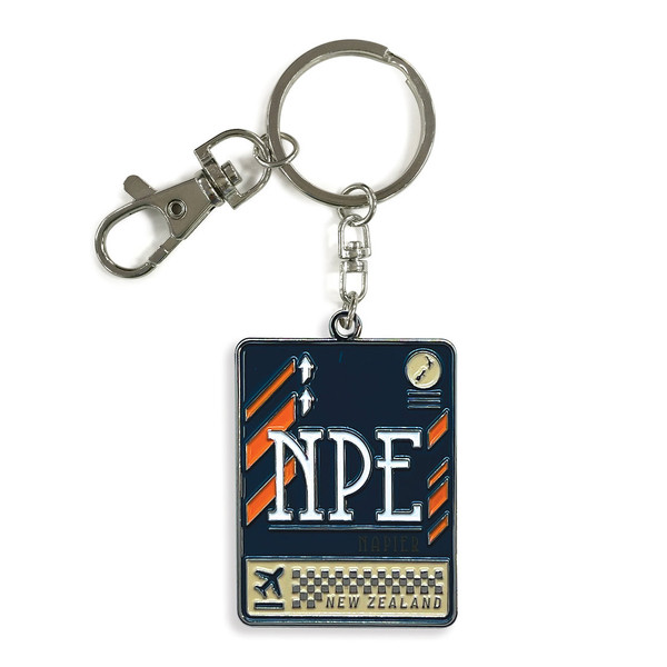 NZ souvenir keyring with Napier airport code NPE