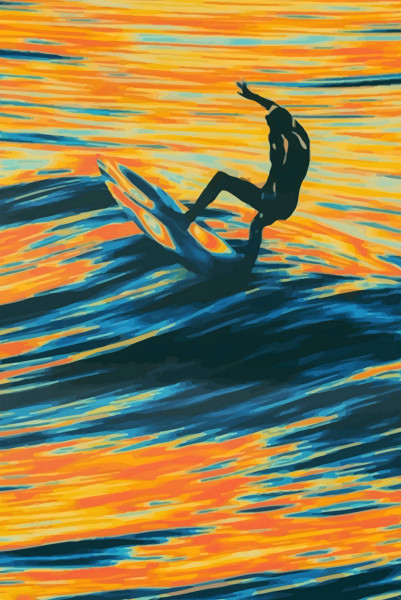 Surfer print on glass