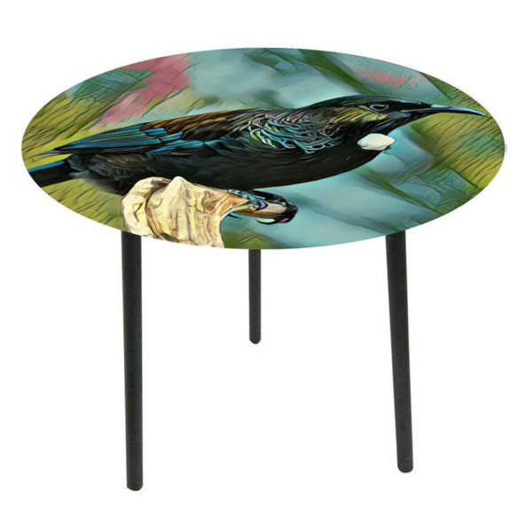 Glass Table top table with Tui print
