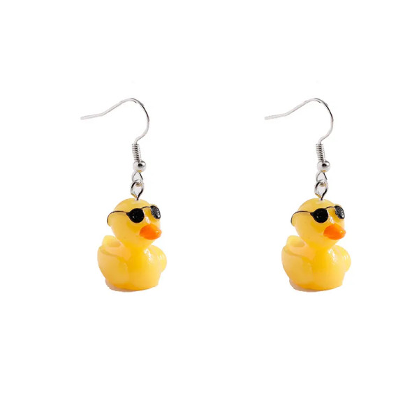 yellow duck earrings wearing black cool duck sunnies