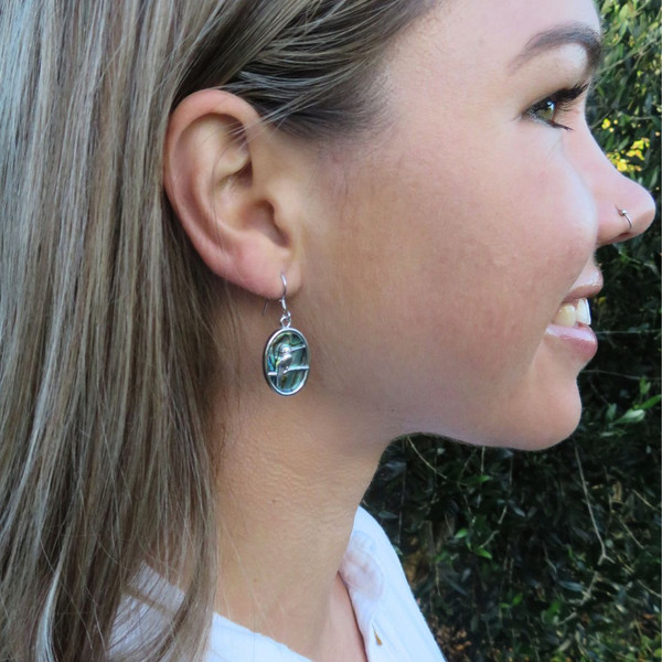 Kingfisher Sterling Silver with NZ Paua Oval Drop earrings