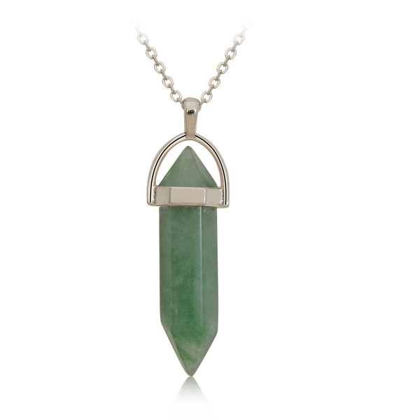 Hexagonal stone on chain necklace - green adventurine