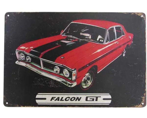 retro style tin sign - red Ford Falcon GT