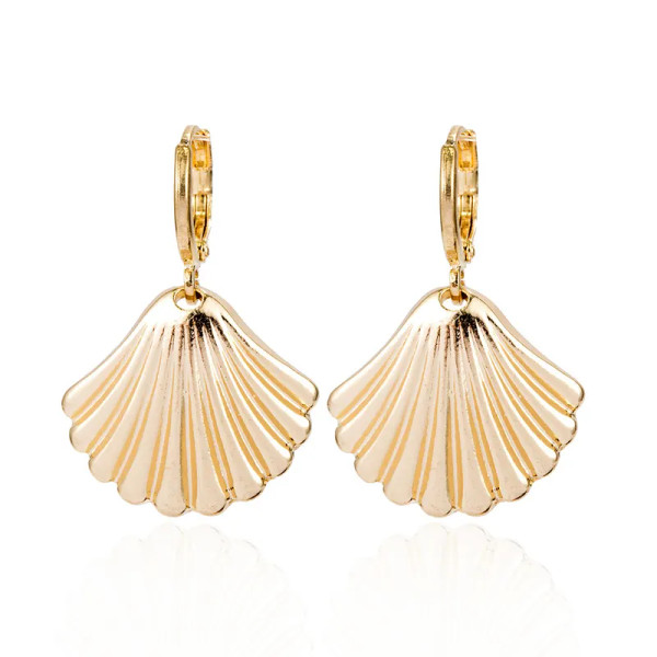 Gold coloured shell earrings on small hoop