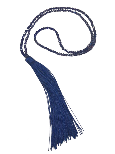 Tassel on beaded necklace  - royal blue