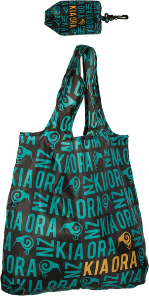 Folding bag - NZ Kia Ora design in teal, black and gold
