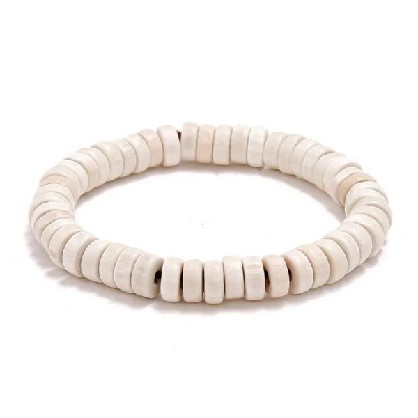 Elasticated wooden bead bracelet - cream