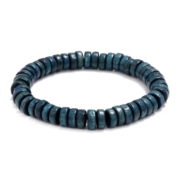 Elasticated wooden bead bracelet - blue
