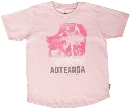 Kids New Zealand Kiwi & Ponga Tree T-Shirt - Pink