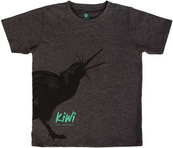 Kids NZ Souvenir T-Shirt Kiwi on Dark Grey (various Sizes)