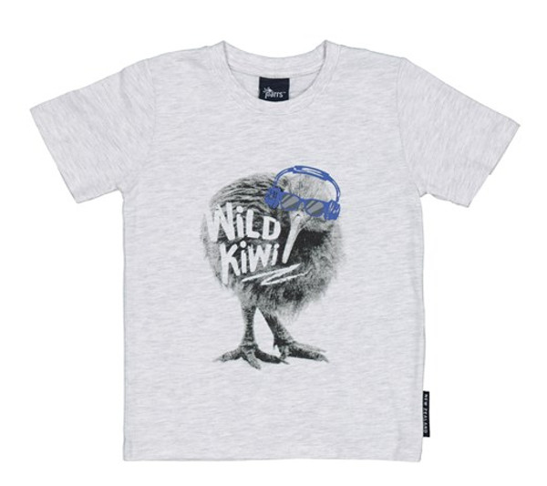 kids NZ souvenir T-shirt Wild Kiwi on grey