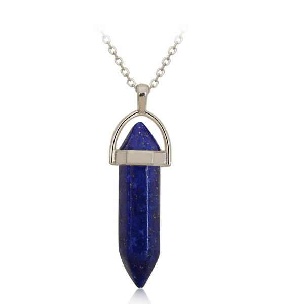 Hexagonal stone on chain necklace - Lapis lazuli
