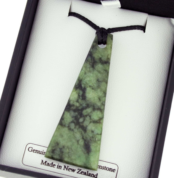 NZ Greenstone (also known as Pounamu) toki shaped pendant on black cord