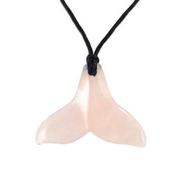 Rose quartz whale tail pendant on cord