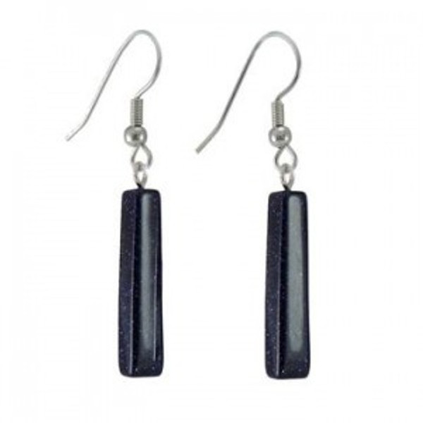 Blue Goldstone rectangular drop earrings on hooks