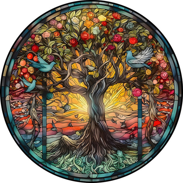 Suncatcher with image of the tree of life - large