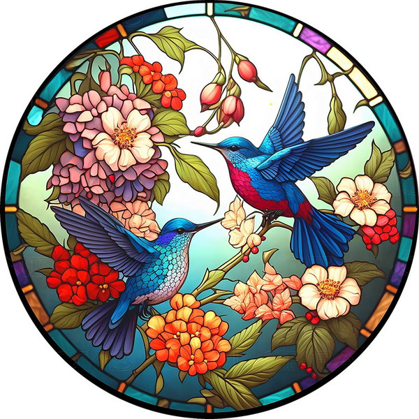 Suncatcher with image of hummingbirds - large