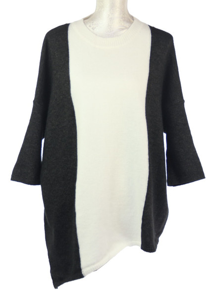 Jana 3 stripe bias cut sweater top in black and white