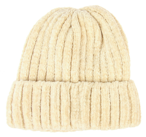 Adult Chenille ribbed beanie in beige