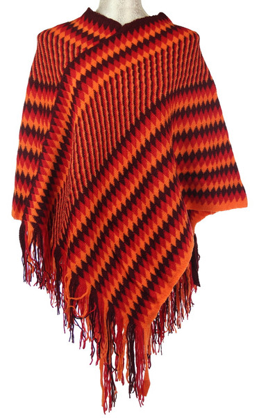 Gina zigzag poncho in orange and red