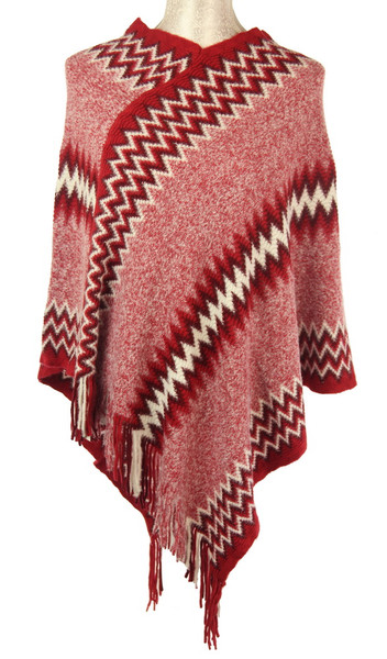 Callie aztec zigzag poncho in red