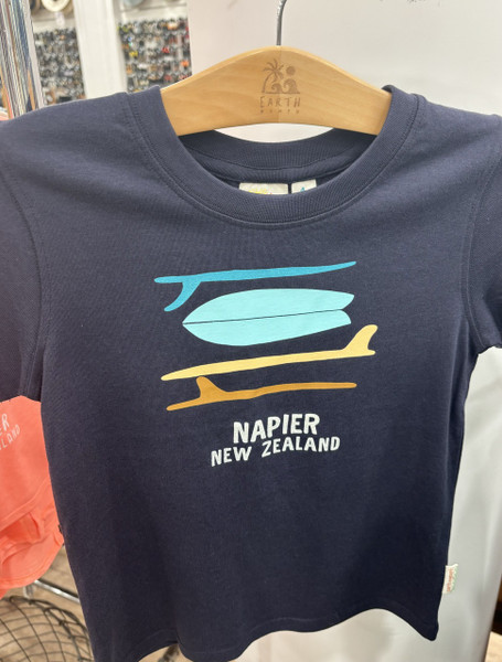Napier NZ souvenir - Boys Tee board stack on navy - Size 8