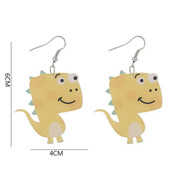 Yellow dinosaur with teal spikes earrings on hooks