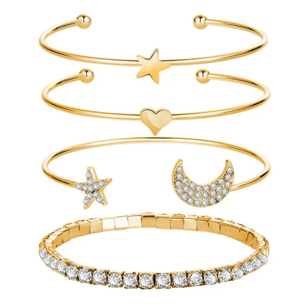 Set of 4 bangles - diamante on gold colour
