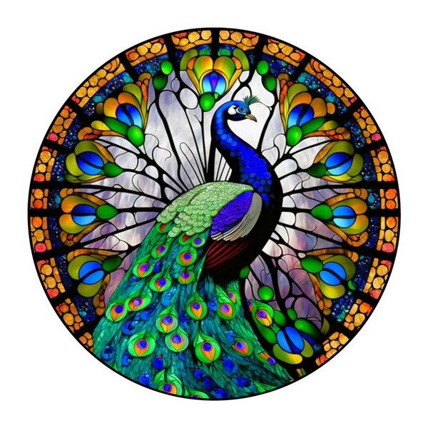 Suncatcher with image of a peacock - large