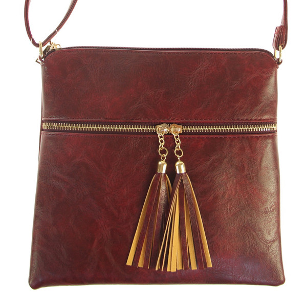 Zip front bag with Tassels - cherry