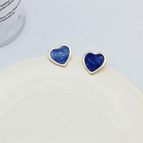 Blue heart shaped earrings on sterling silver posts