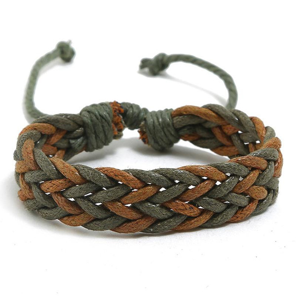 Green and orange PU braided bracelet
