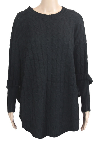 Cable knit poncho top in black