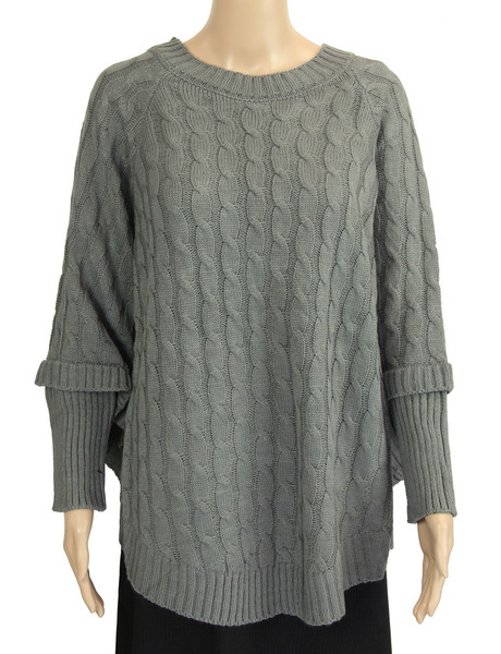 Cable knit poncho top in grey