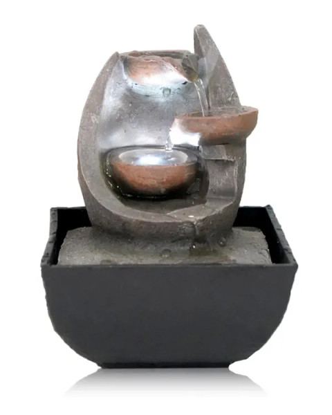 Compact three-bowl tabletop water feature, 17.5cm high