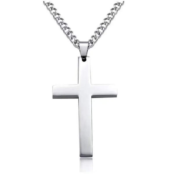 Small Stainless steel cross on chain pendant necklace - silver colour