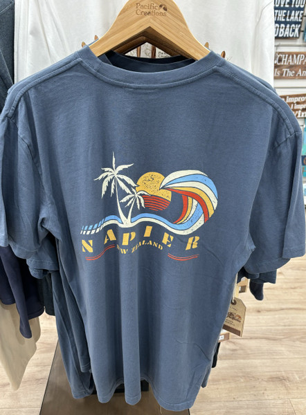 Napier T shirt - waves, palm tree and sunrise - Lineout -3XL