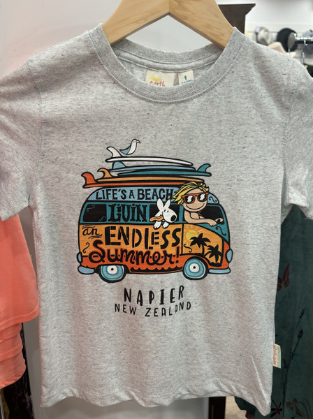 Napier NZ souvenir - Boys Tee combi living in fleck grey marle - various sizes