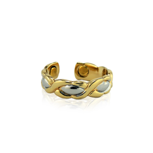 Genuine copper ring with magnets - entwined gold and silver colour design