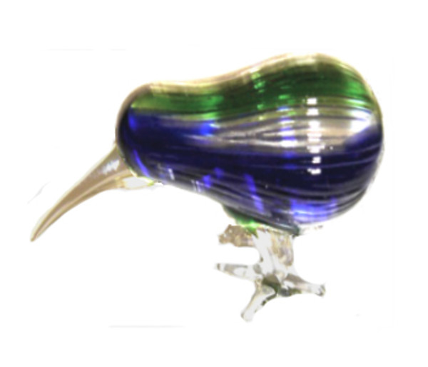 small handcrafted glass art kiwi in blue and green